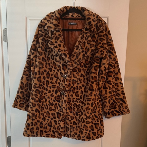 N/A Jackets & Blazers - Brown Leopard Print Teddy Jacket